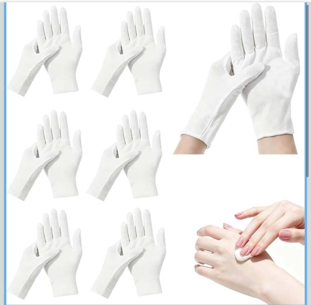 White Cotton Gloves for Dry Hands Sleeping Eczema Care 12 Pcs